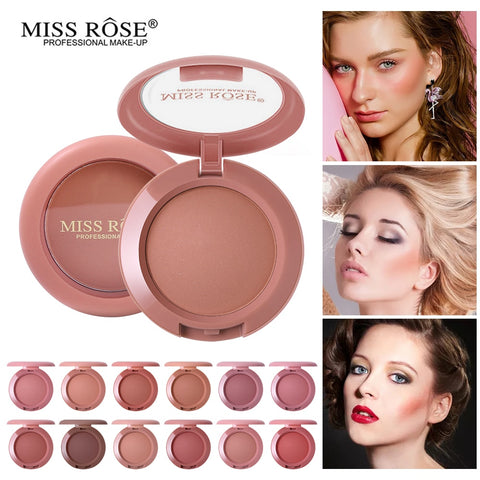 Miss Rose 12 Colors Blush Palette Face Makeup Matte Shimmer Bronzer Blusher Powder Contour Palette Natural Peach Cheek Cosmetics