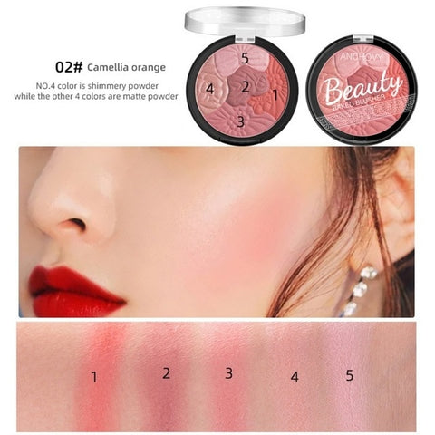 Makeup Blusher Full Professional Cheek 5 Colors Baked Blush Bronzer Blusher Face Contour Blush