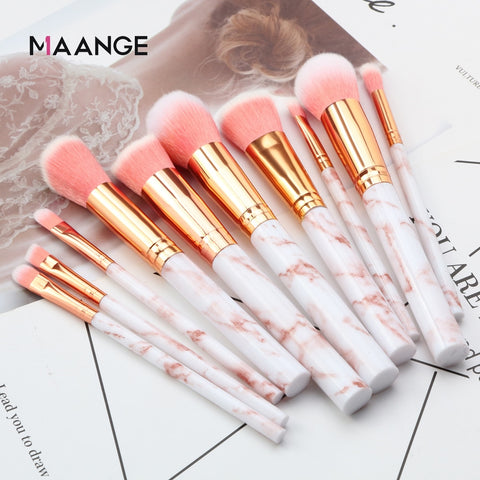 MAANGE Pro 10 Pcs professional makeup brush Set tools Powder Foundation Eyeshadow Lip Eyeliner Blush Marble Face Makeup Brushes