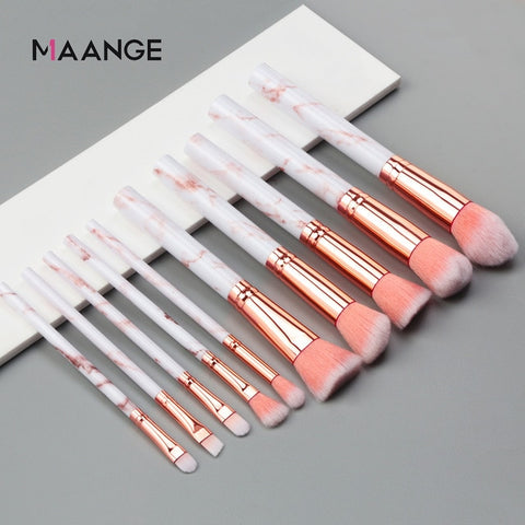 MAANGE Pro 10 Pcs professional makeup brush Set tools Powder Foundation Eyeshadow Lip Eyeliner Blush Marble Face Makeup Brushes