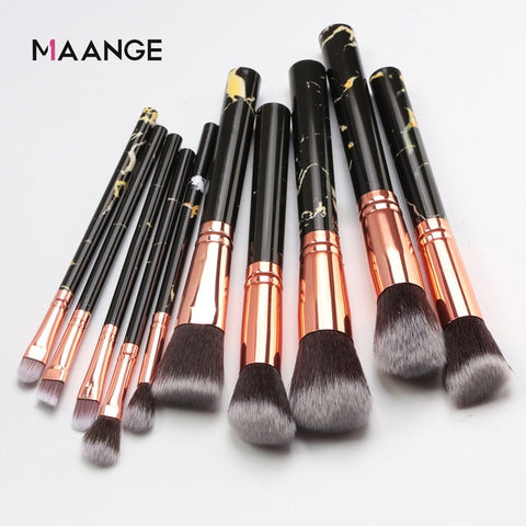 MAANGE Pro 10 Pcs professional makeup brush Set tools Powder Foundation Eyeshadow Lip Eyeliner Blush Marble Face Makeup Brushes