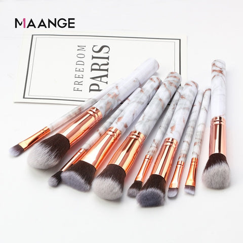 MAANGE Pro 10 Pcs professional makeup brush Set tools Powder Foundation Eyeshadow Lip Eyeliner Blush Marble Face Makeup Brushes