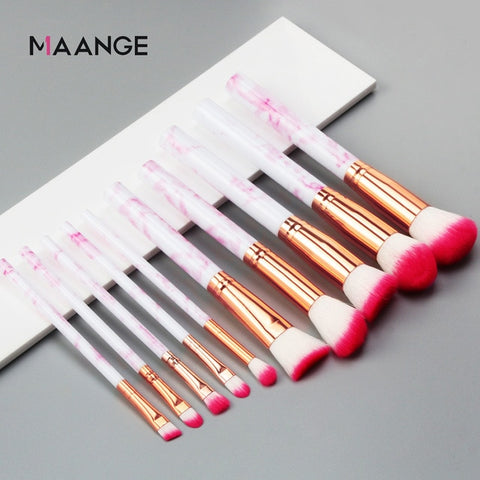 MAANGE Pro 10 Pcs professional makeup brush Set tools Powder Foundation Eyeshadow Lip Eyeliner Blush Marble Face Makeup Brushes