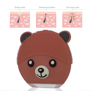 Cartoon Bear Electronic Silicone Facial Cleaning Brush Ultrasonic Beauty Instrument Rechargeable Facial Care Tool 4 Colors P54