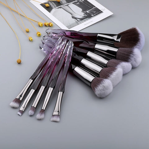 FLD 10Pcs Crystal Makeup Brushes Set Powder Foundation Fan Brush Eye Shadow Eyebrow Professional Blush Makeup Brush Tools