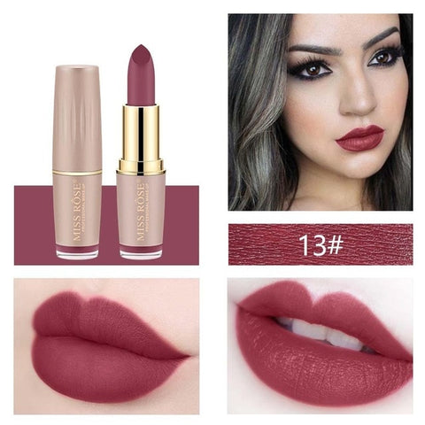 MISS ROSE Brand Lipstick Lips Cosmetics Moisturizer Easy to Wear Pigments Waterproof Velvet Matte Lip Stick Batom Makeup