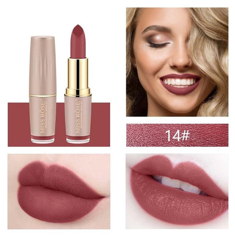 MISS ROSE Brand Lipstick Lips Cosmetics Moisturizer Easy to Wear Pigments Waterproof Velvet Matte Lip Stick Batom Makeup