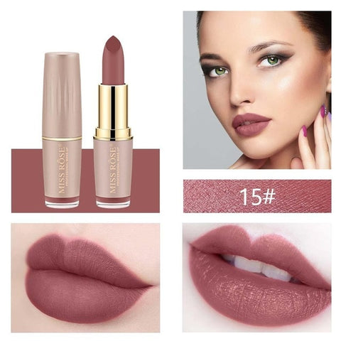 MISS ROSE Brand Lipstick Lips Cosmetics Moisturizer Easy to Wear Pigments Waterproof Velvet Matte Lip Stick Batom Makeup