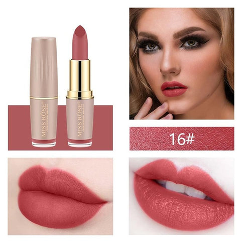 MISS ROSE Brand Lipstick Lips Cosmetics Moisturizer Easy to Wear Pigments Waterproof Velvet Matte Lip Stick Batom Makeup