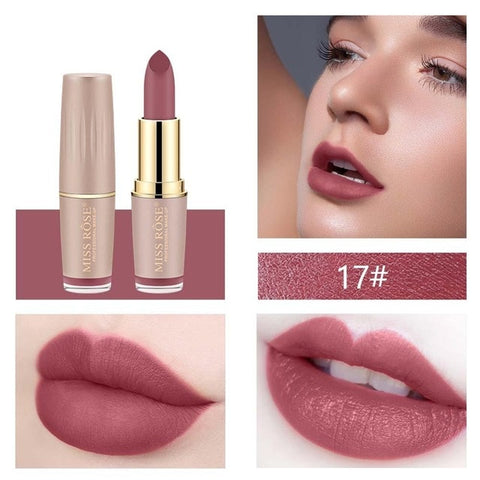 MISS ROSE Brand Lipstick Lips Cosmetics Moisturizer Easy to Wear Pigments Waterproof Velvet Matte Lip Stick Batom Makeup