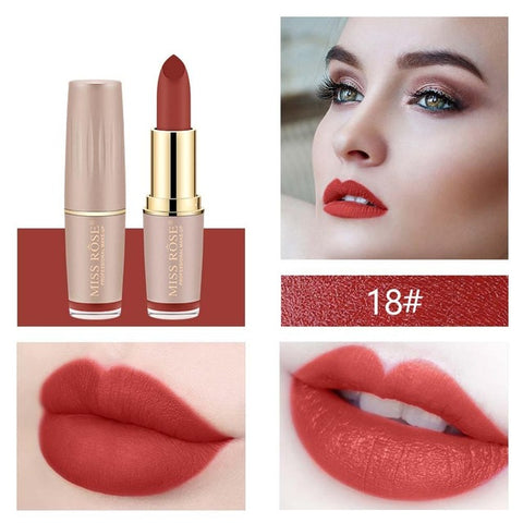 MISS ROSE Brand Lipstick Lips Cosmetics Moisturizer Easy to Wear Pigments Waterproof Velvet Matte Lip Stick Batom Makeup