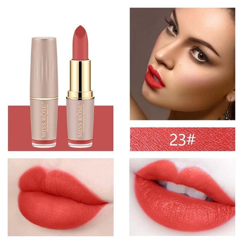 MISS ROSE Brand Lipstick Lips Cosmetics Moisturizer Easy to Wear Pigments Waterproof Velvet Matte Lip Stick Batom Makeup