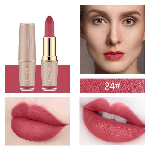 MISS ROSE Brand Lipstick Lips Cosmetics Moisturizer Easy to Wear Pigments Waterproof Velvet Matte Lip Stick Batom Makeup