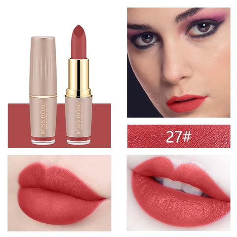 MISS ROSE Brand Lipstick Lips Cosmetics Moisturizer Easy to Wear Pigments Waterproof Velvet Matte Lip Stick Batom Makeup