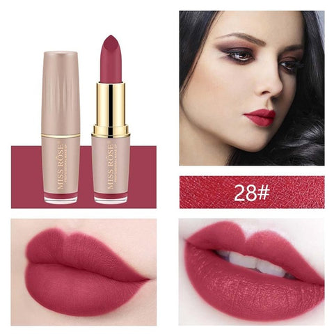 MISS ROSE Brand Lipstick Lips Cosmetics Moisturizer Easy to Wear Pigments Waterproof Velvet Matte Lip Stick Batom Makeup