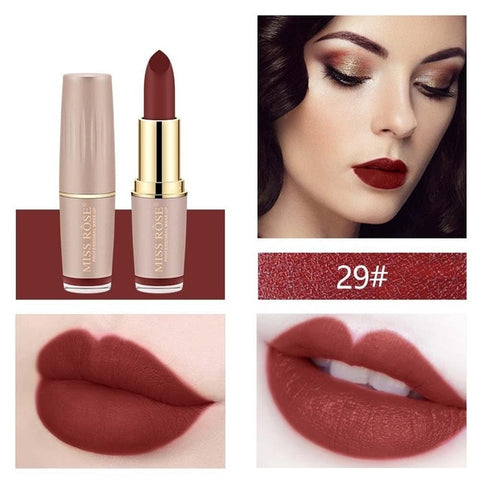 MISS ROSE Brand Lipstick Lips Cosmetics Moisturizer Easy to Wear Pigments Waterproof Velvet Matte Lip Stick Batom Makeup