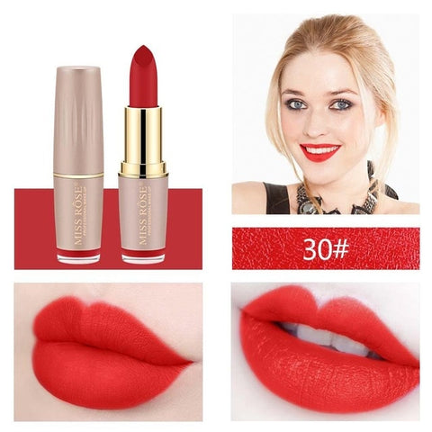 MISS ROSE Brand Lipstick Lips Cosmetics Moisturizer Easy to Wear Pigments Waterproof Velvet Matte Lip Stick Batom Makeup