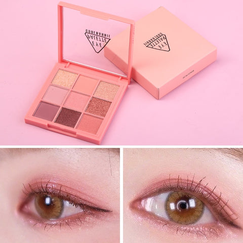 9 Color Pink Beauty Glazed Makeup Eyeshadow Pallete Makeup Brushes Shimmer Pigmented Eye Shadow Palette Make Up Palette