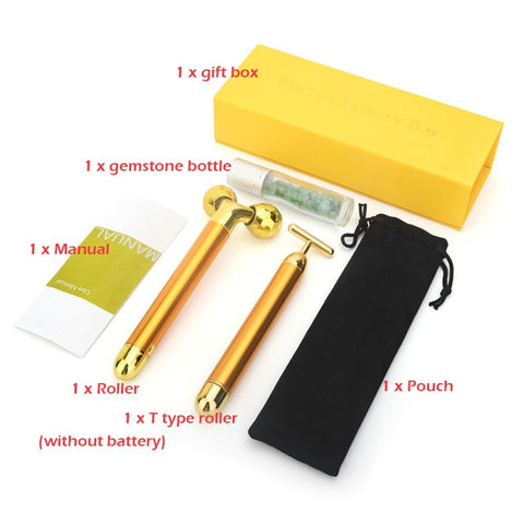 24k Gold Energy Beauty Bar Set 3D Facial Vibration Massage Face Massager Stick Skincare Face Roller Face Lift Stick Beauty Tools