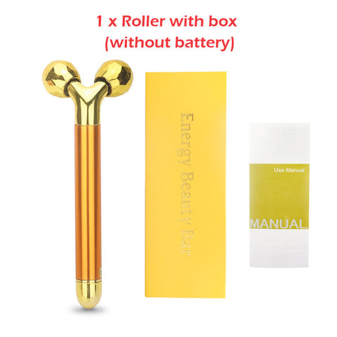 24k Gold Energy Beauty Bar Set 3D Facial Vibration Massage Face Massager Stick Skincare Face Roller Face Lift Stick Beauty Tools