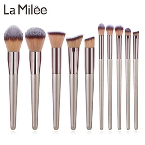 La Milee Champagne Makeup Brushes Set Foundation Powder Blush Eyeshadow Concealer Lip Eye Make Up Brush Cosmetics Beauty Tools