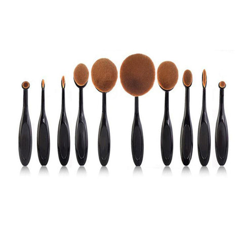 Professional 10 pcs/set Rose Gold Oval Makeup Brushes set Super Soft Makeup Brush Set Foundation Powder Brush Comestic Tools Kit