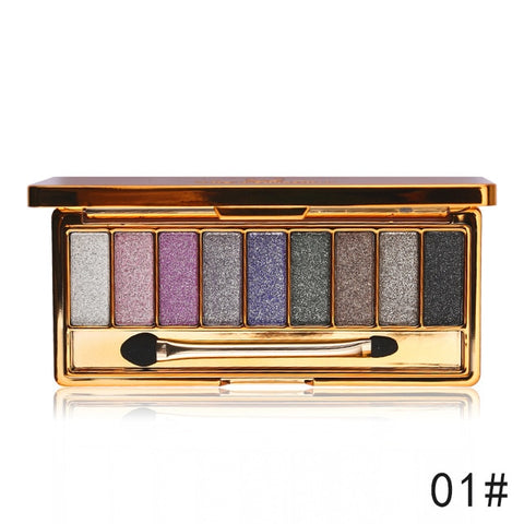 Professional Eye Shadow Pallete Makeup 9 Colors Diamond Bright Glitter Shiny Eyeshadow Make Up Palette Waterproof With Brush