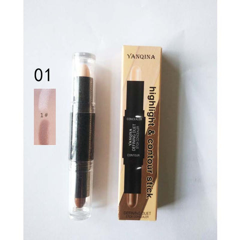 Facial Concealer High-gloss Foundation Foundation Contour Stick Beauty Makeup Cream Concealer Camouflage Pen 2-in-1 Double-heade