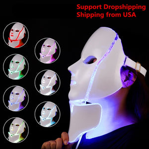 7 Colors Photon Electric LED Facial Mask Light Therapy LED Face Mask with Neck Skin Rejuvenation Anti Acne Wrinkle Beauty Tools