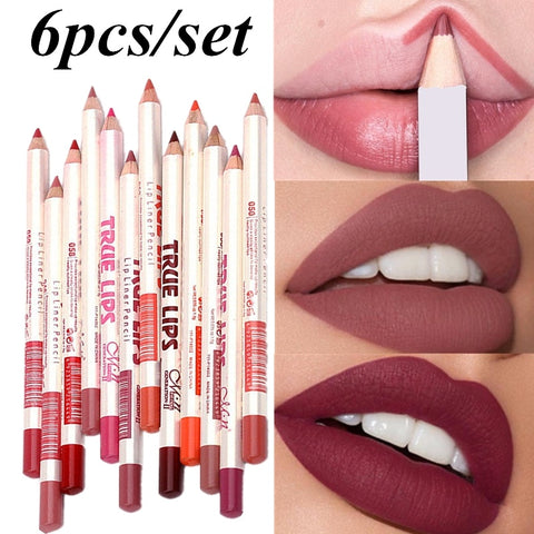 6Pcs Cosmetic Professional Wood Lipliner Waterproof Lady Charming Lip Liner Soft Pencil Makeup