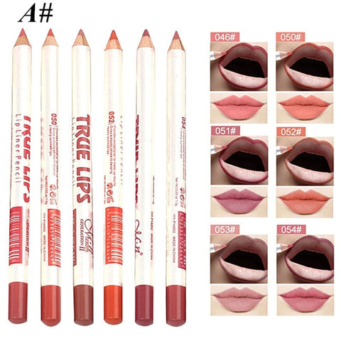 6Pcs Cosmetic Professional Wood Lipliner Waterproof Lady Charming Lip Liner Soft Pencil Makeup