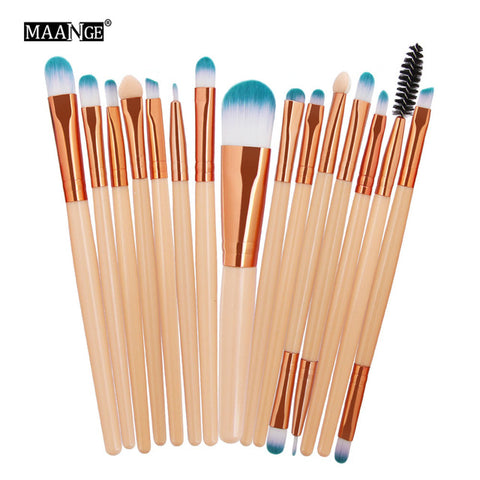 Maange pro 15 pçs pincéis de maquiagem conjunto sombra de olho fundação pó delineador cílios lábio compõem escova cosméticos kit de ferramentas de beleza quente