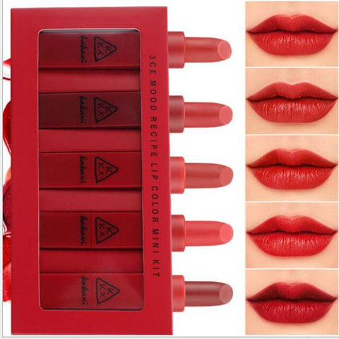 5 colores/Set de labios de calabaza/lápiz labial rojo líquido hidratante nutritivo brillo mujeres chicas Sexy impermeable larga duración