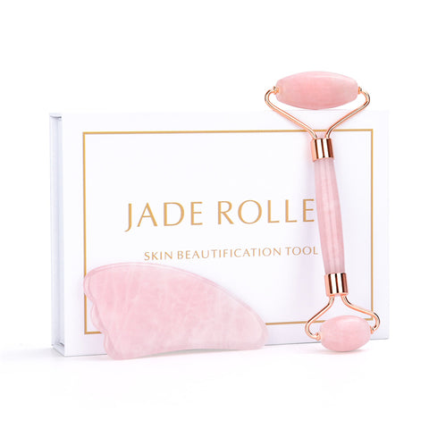 Portable Face Lift Massager Crystal Roller Set Facial Massage Jade Roller Natural Rose Quartz Stone Beauty Roller Tool Girl Gift