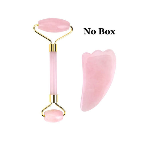 Portable Face Lift Massager Crystal Roller Set Facial Massage Jade Roller Natural Rose Quartz Stone Beauty Roller Tool Girl Gift