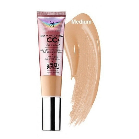 Face Concealer It Cosmetics CC+ Cream Illumination SPF 50 Full Cover Medium or Light Hide Blemish Corrector It's Skin Makeup