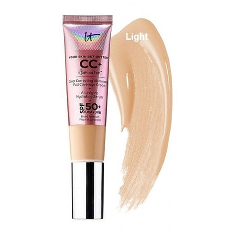 Face Concealer It Cosmetics CC+ Cream Illumination SPF 50 Full Cover Medium or Light Hide Blemish Corrector It's Skin Makeup