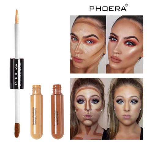 PHOERA Double Head 2 Colour Brighten Skin Concealer cream Foundation Bronze Lasting Oil Control Face Contour repair Makeup TSLM1