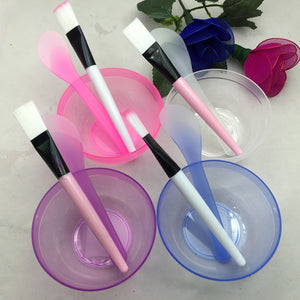 3pcs/set Portable Plastic Facial Mask Bowl Stick Brush Set DIY Mixing Applying Facial Care Makeup Beauty Tools Kit Color Random