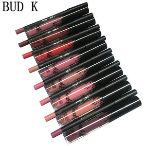 Brand new matte lipstick BUD K matte liquid lipsticks+lips pencil me red lipkit cosmetics kit batom nude candy k lip gloss