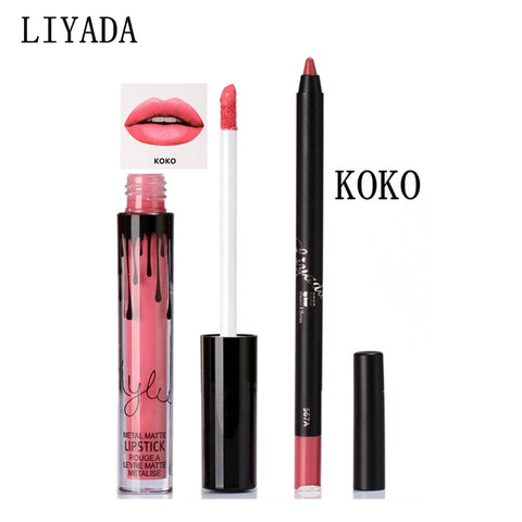 Brand new matte lipstick BUD K matte liquid lipsticks+lips pencil me red lipkit cosmetics kit batom nude candy k lip gloss