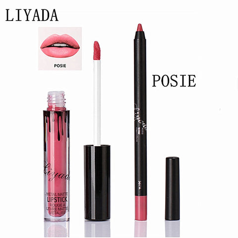 Brand new matte lipstick BUD K matte liquid lipsticks+lips pencil me red lipkit cosmetics kit batom nude candy k lip gloss