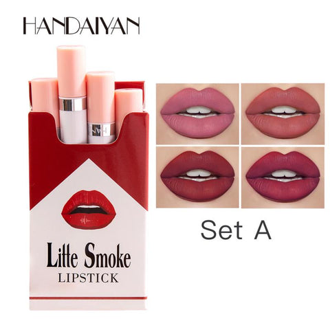 Makeup Lipstick 4 Sticks Matte Lipstick Velvet Fog Cosmetics Nude Cigarette Lipstick Beauty Lip Waterproof Long Lasting TSLM1