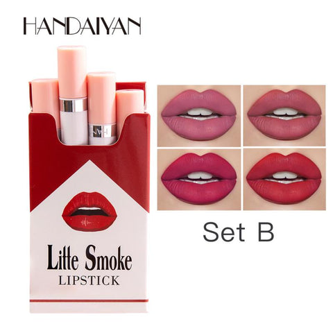 Makeup Lipstick 4 Sticks Matte Lipstick Velvet Fog Cosmetics Nude Cigarette Lipstick Beauty Lip Waterproof Long Lasting TSLM1