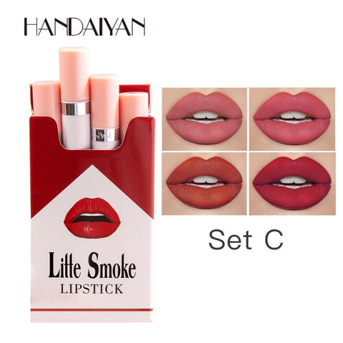 Makeup Lipstick 4 Sticks Matte Lipstick Velvet Fog Cosmetics Nude Cigarette Lipstick Beauty Lip Waterproof Long Lasting TSLM1