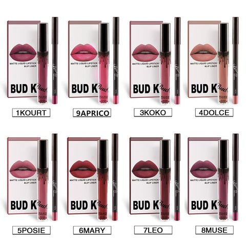 BUD K matte lipstick+lips pencil long-lasting liquid lipsticks set lip goss makeup candy k me lipkit batom 16pcs/lot