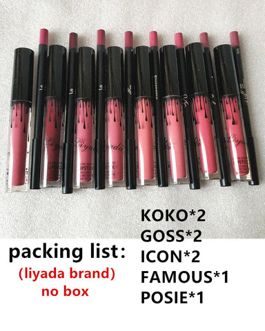 BUD K matte lipstick+lips pencil long-lasting liquid lipsticks set lip goss makeup candy k me lipkit batom 16pcs/lot