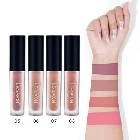 TEAYASON 4pcs/set Women's Fashion Liquid Lipstick Set Lipgloss Nude Makeup Matte Velvet Lip Glosses Red Natural Moisturizer