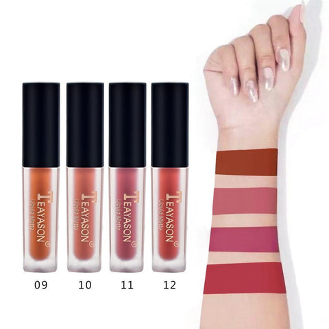 TEAYASON 4pcs/set Women's Fashion Liquid Lipstick Set Lipgloss Nude Makeup Matte Velvet Lip Glosses Red Natural Moisturizer