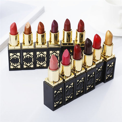 Brand Sexy Glitter Metallic Lipstick Lips Beauty Cosmetics Gold Red Lips Rouge A Levre Waterproof Pigment Nude Matte Lip Stick